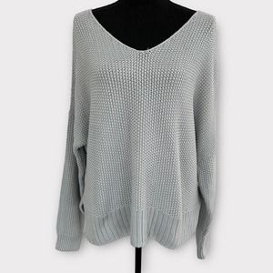 Lucky Brand Womens Knit V-Neck Oversized Sweater Light Blue Size Large Loose Fit